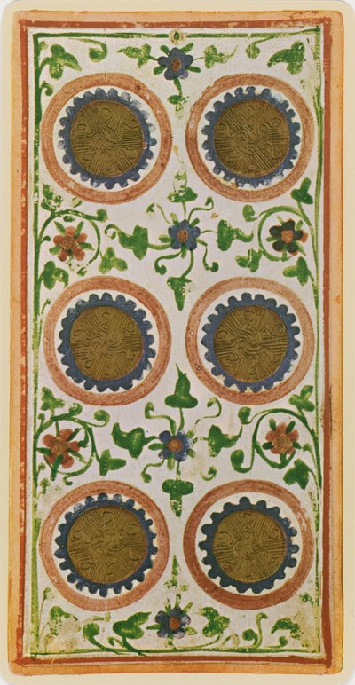 I Sei di Denari, facsimile di una carta dei tarocchi dal mazzo 